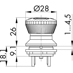 Not-Halt-Taster 2Ö, Einbau-Ø 22,3mm, Flachstecker , Technische Zeichnung