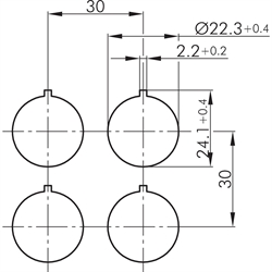 Wahltaster rastend 2S, Schaltwinkel +-60°, Einbau-Ø 22,3mm, Flachstecker , Technische Zeichnung