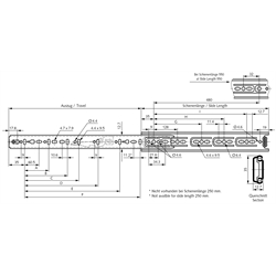 Auszugschienen DZ 2132, Breite 12,7 mm, bis 50 kg, Teilauszug, Technische Zeichnung