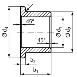 MAE 6233.2 Bundbuchsen aus Sinterbronze, Form V, ISO 2795 (DIN 1850-3), Technische Zeichnung