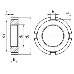 Nutmuttern DIN 1804 w, Stahl blank, Technische Zeichnung