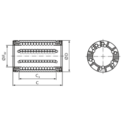 Linearkugellager KB-3 ISO-Reihe 3 geschlossen, mit Fluchtungsfehlerausgleich, Easy-Line, Technische Zeichnung