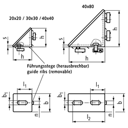 MAE 657.11 Winkelkomplettsatz für Konstruktionsprofile, i-Baukasten, Technische Zeichnung
