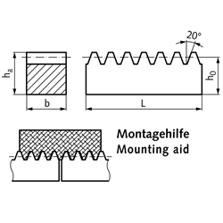 Zahnstangen Edelstahl mit metrischer Teilung 5mm und 10mm, Technische Zeichnung