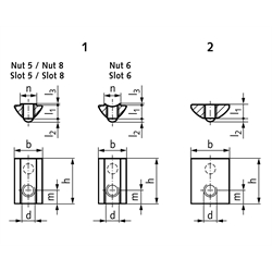 MAE 657.5 / MAE 657.6 Nutensteine für Konstruktionsprofile, i-Baukasten, Technische Zeichnung