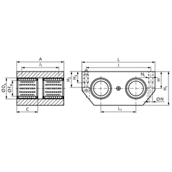 Quadro-Linearkugellager- Einheiten KGQ-1 ISO-Reihe 1 geschlossen, Technische Zeichnung