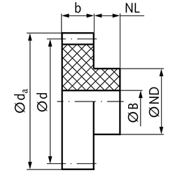 Stirnzahnräder Kunststoff POM, gefräst, Modul 1, Technische Zeichnung
