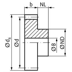 Stirnzahnräder aus Edelstahl, Modul 1,5  Zahnbreite 15 mm, Technische Zeichnung