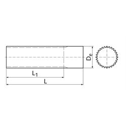 Zahnwellen XL, Aluminium, Technische Zeichnung